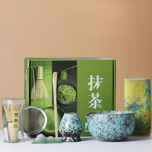 Sahori Japanese-Style Matcha Tea Set – 2, 5 or 7 Piece Matcha Bowl and Bamboo Whisk Set