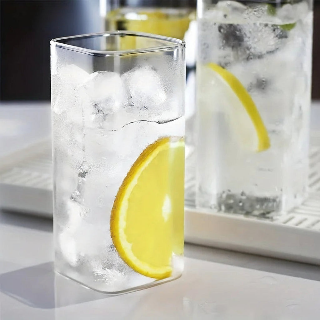 Square Glass Tumblers – Clear Drinking Glass Set