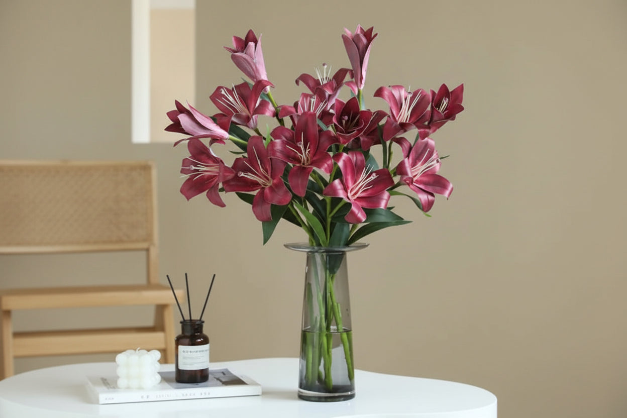 Liliara Lily Stem – Faux Lily Flower Branch with 3 Heads for Vase Styling, Wedding Flowers and Home Décor