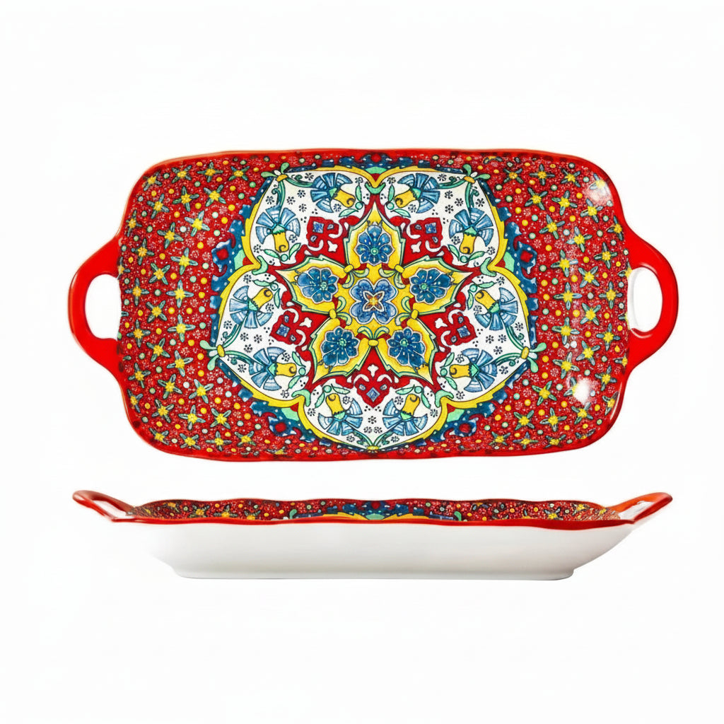 Calvero Ceramic Serving Tray – Rectangular Dish with Handles