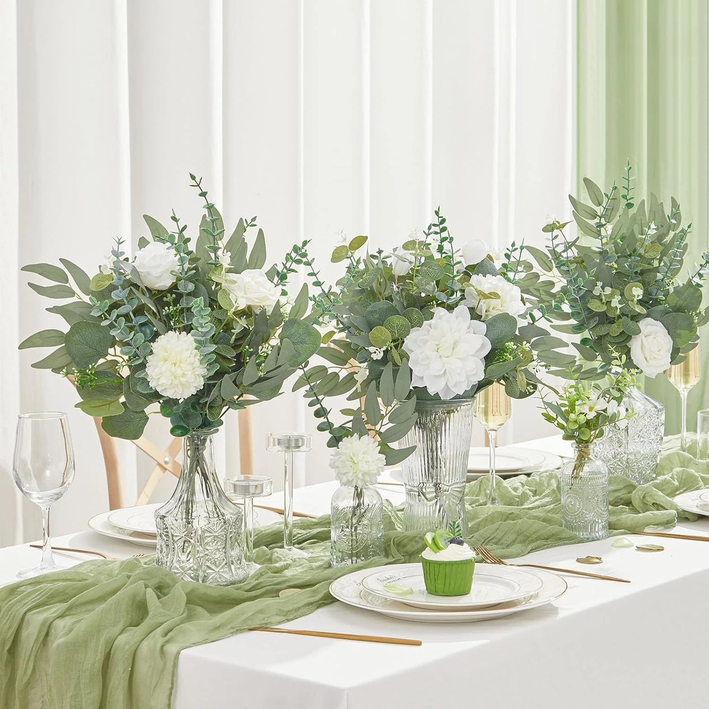 Eucalyptus Leaf Stem Set – 20 Faux Eucalyptus Stems for Vase Arrangements, Bouquets & Home Decoration