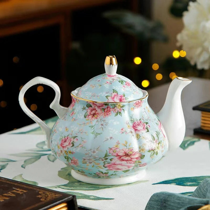 English Garden Ceramic Teapot with Candle Warmer – Vintage Floral Afternoon Tea Pot