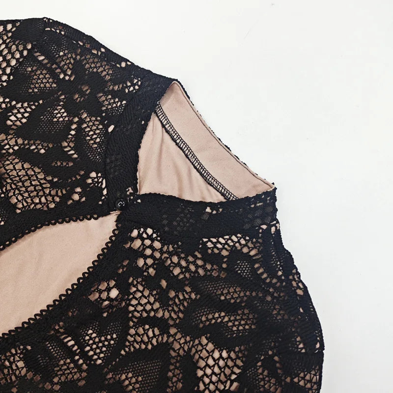 Marcellina Lace Mini Dress – Long Sleeve Keyhole Cut-Out Cocktail Dress in Ivory or Black