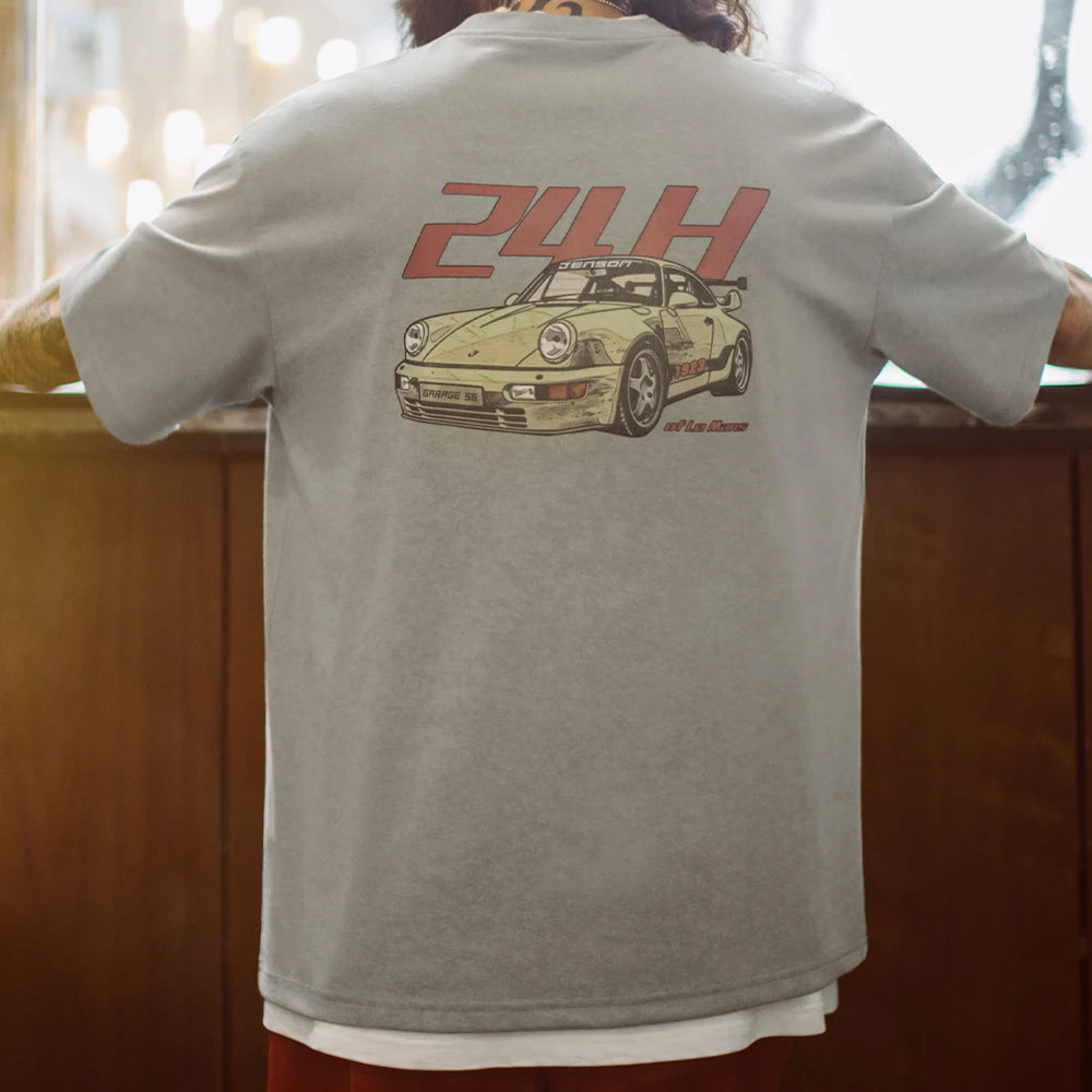 Rovello Men’s Graphic T Shirt – Vintage Car Print Oversized Fit Crew Neck Casual Tee