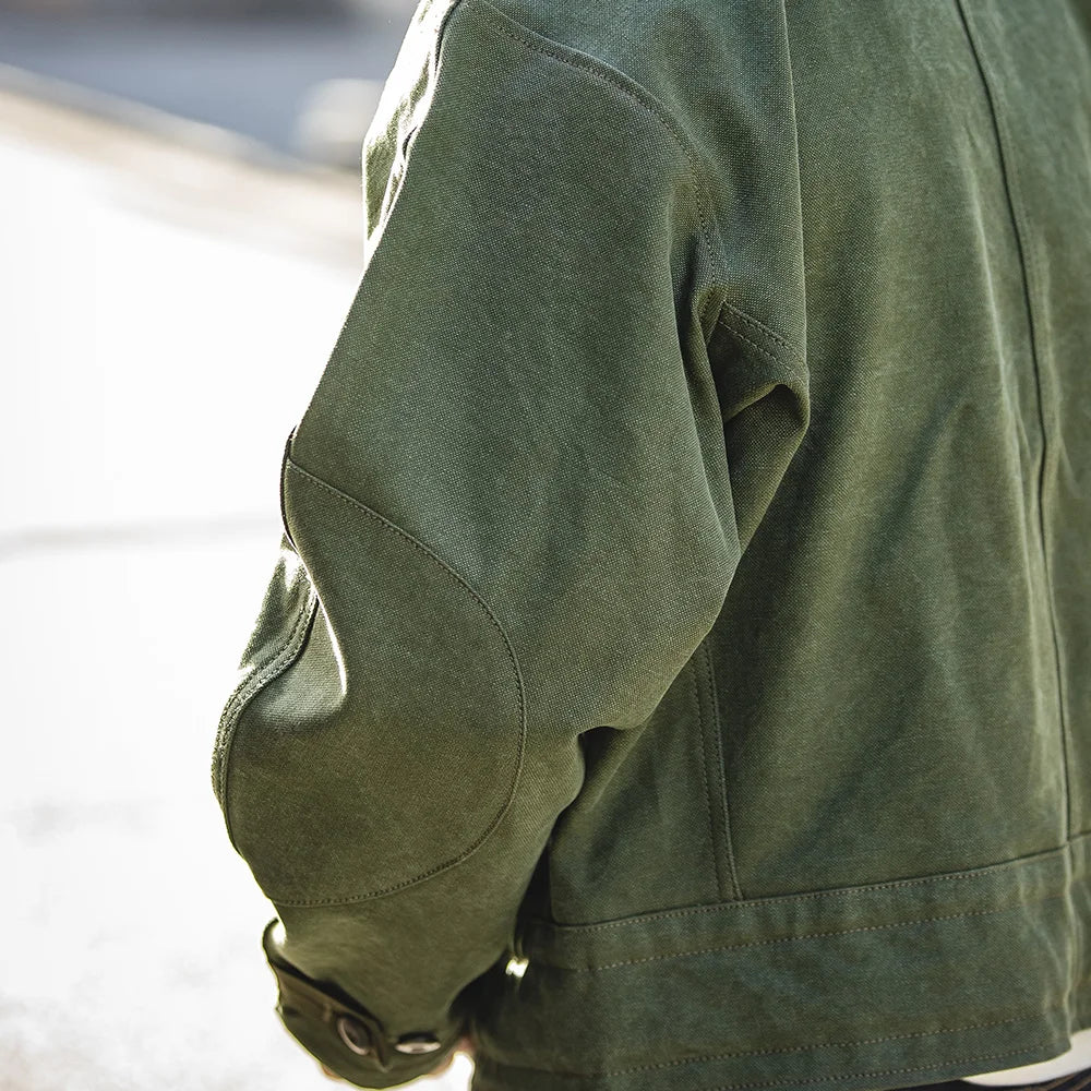 Halden Men’s Retro Biker Utility Jacket – 16oz Military Canvas Outerwear with Stormguard & Asymmetric Chest Pocket