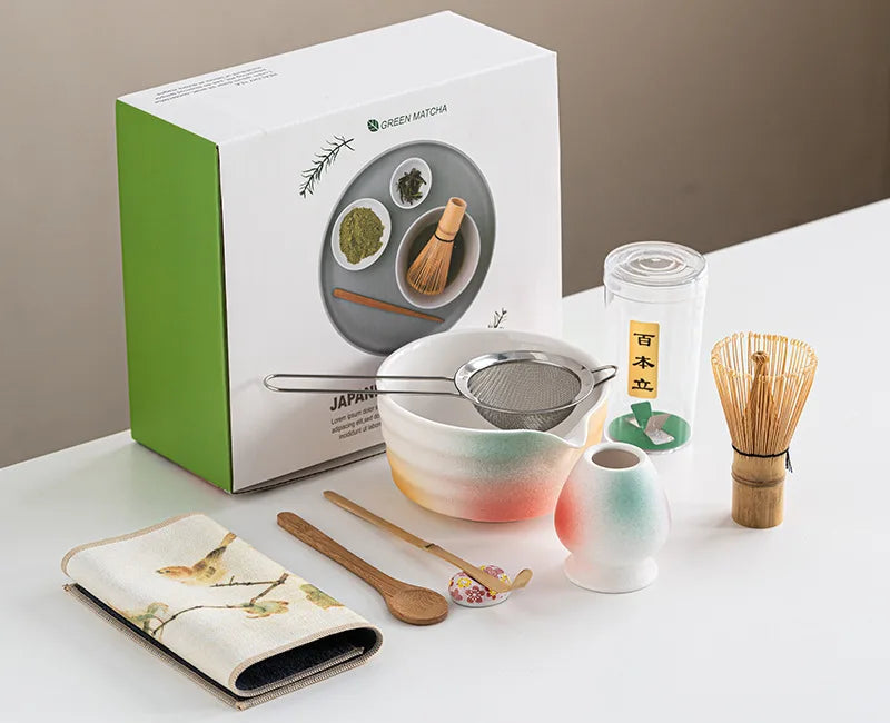 Kyoto Matcha Tea Set – 8 Piece Japanese Matcha Making Kit with Ceramic Bowl, Bamboo Whisk & Accessories