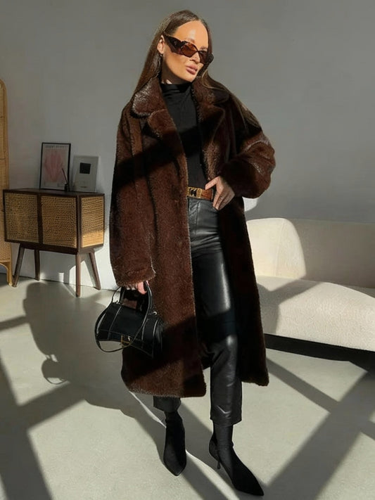 Marvella Longline Plush Faux Fur Coat – Women’s Luxe Winter Outerwear for Daywear, Evening Style & City Dressing