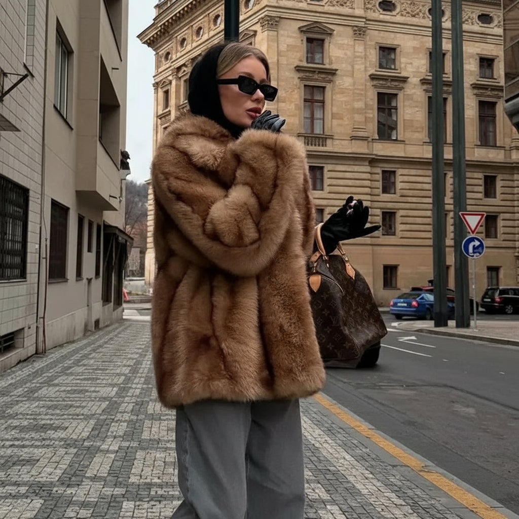 Velisse Oversized Faux Fur Coat – Women’s Luxury Long Pile Plush Jacket for Elegant Winter Outerwear & Evening Wear Looks