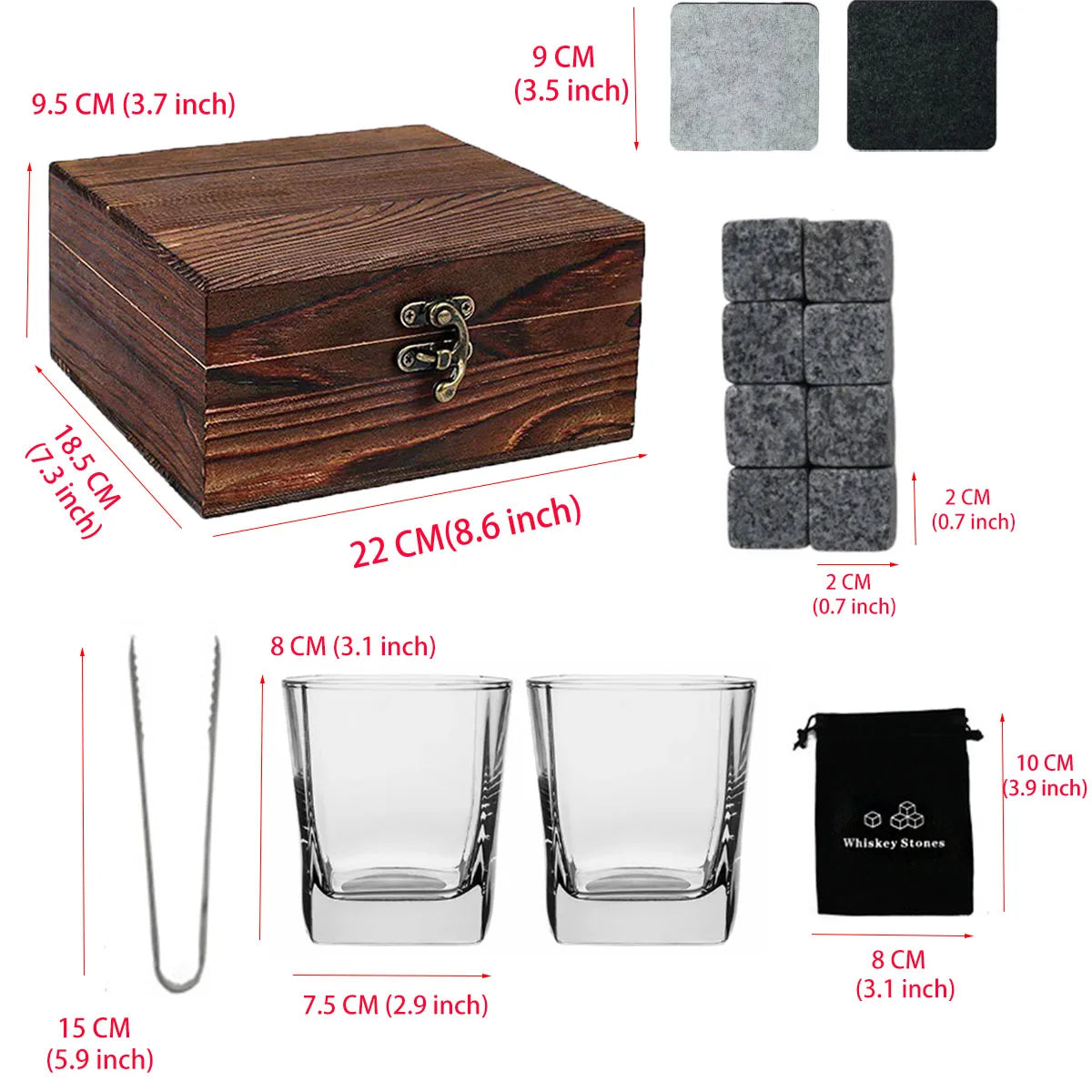 Whisky Glass Gift Set with Cooling Stones & Metal Tongs – Crystal Style Tumblers Gift Box