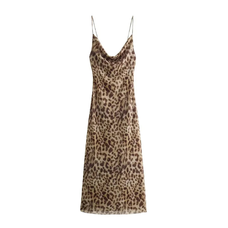 Liora Animal Print Cowl Neck Maxi Dress – Leopard or Zebra Slip Dress for Summer Evenings