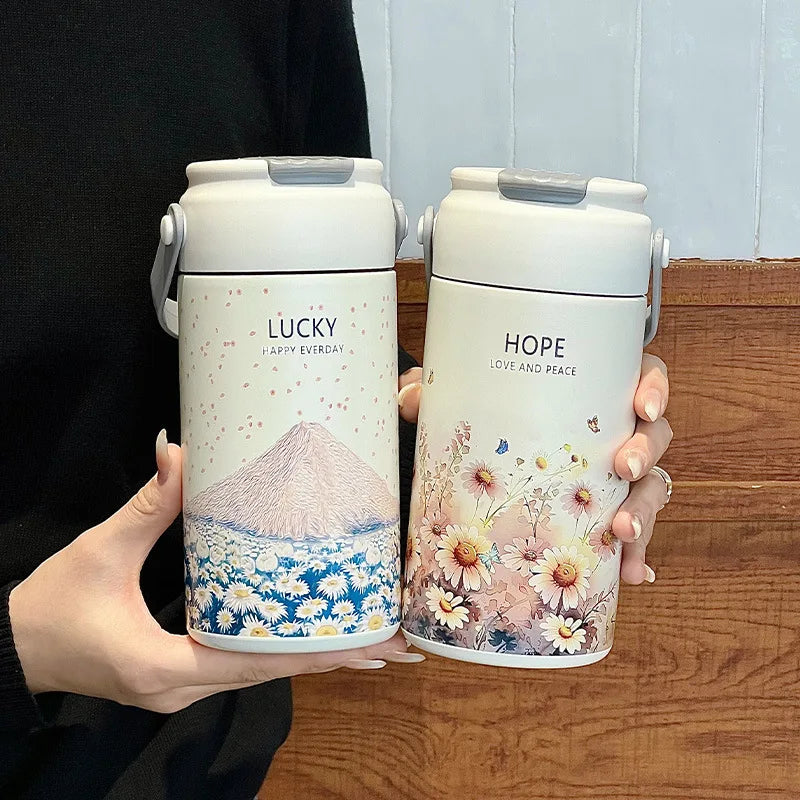 Premium Stainless Steel Vacuum Flask With Handle – Double Wall Insulated Thermal Water Bottle with Leak-Proof Lid, 550ml & 750ml