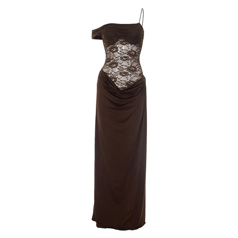 Olivara Strapless Lace Maxi Dress – Sheer Panel Evening Gown, Formal Occasion Dress & Wedding Guest Outfit