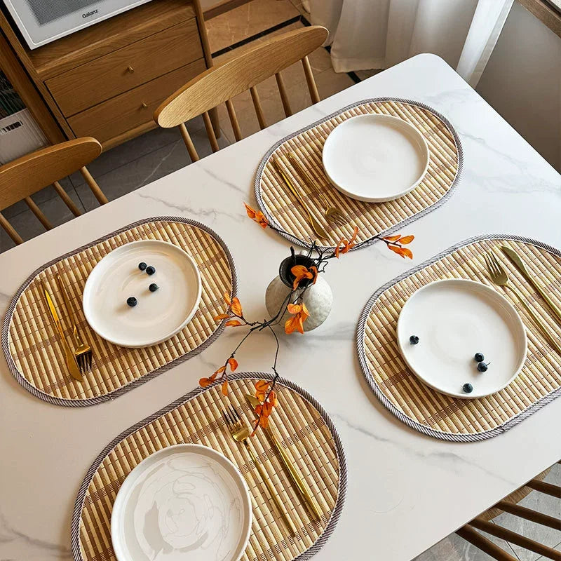 Natural Bamboo Weave Oval Placemats – Woven Bamboo Table Mats Heat Resistant Non Slip Dining Table Mats Set of 6 or 10