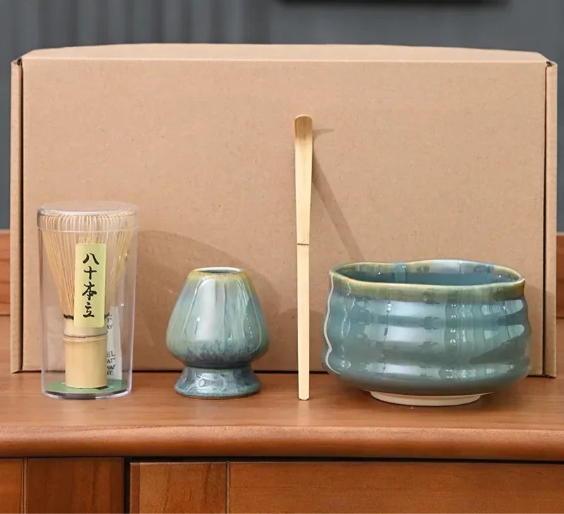 4 Piece Matcha Tea Set with Ceramic Bowl & Accessories – Japanese Matcha Making Kit in Various Colours