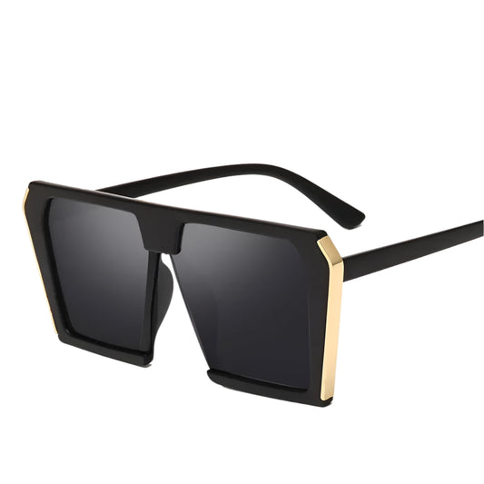 Zayna Oversized Square Sunglasses – Black & Gold Statement Fashion Shades with UV Protection