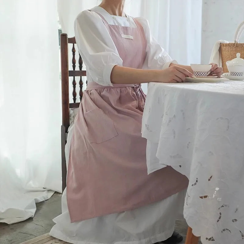 Classic Tie-Waist Apron Dress – Adjustable Kitchen & Baking Apron with Pockets