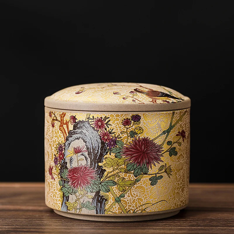 Meadow Ceramic Tea Caddy with Lid – Sealed Storage Jar