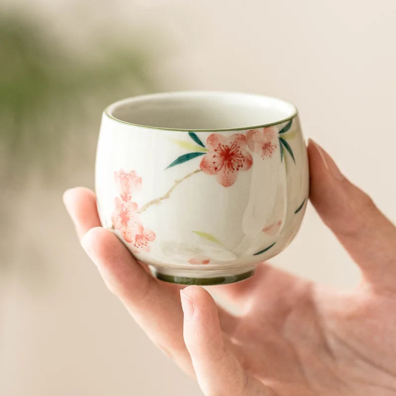 Sakura Bloom Ceramic Tea Cup – Hand-Painted Floral Tea Bowl for Espresso, Matcha and Herbal Tea