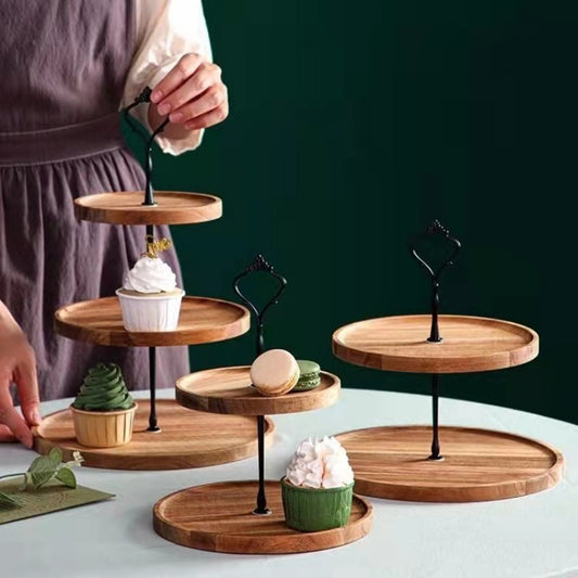Wooden Tiered Cake Stand – 2 or 3 Tier Round Dessert Display Tray for Afternoon Tea, Wedding or Party