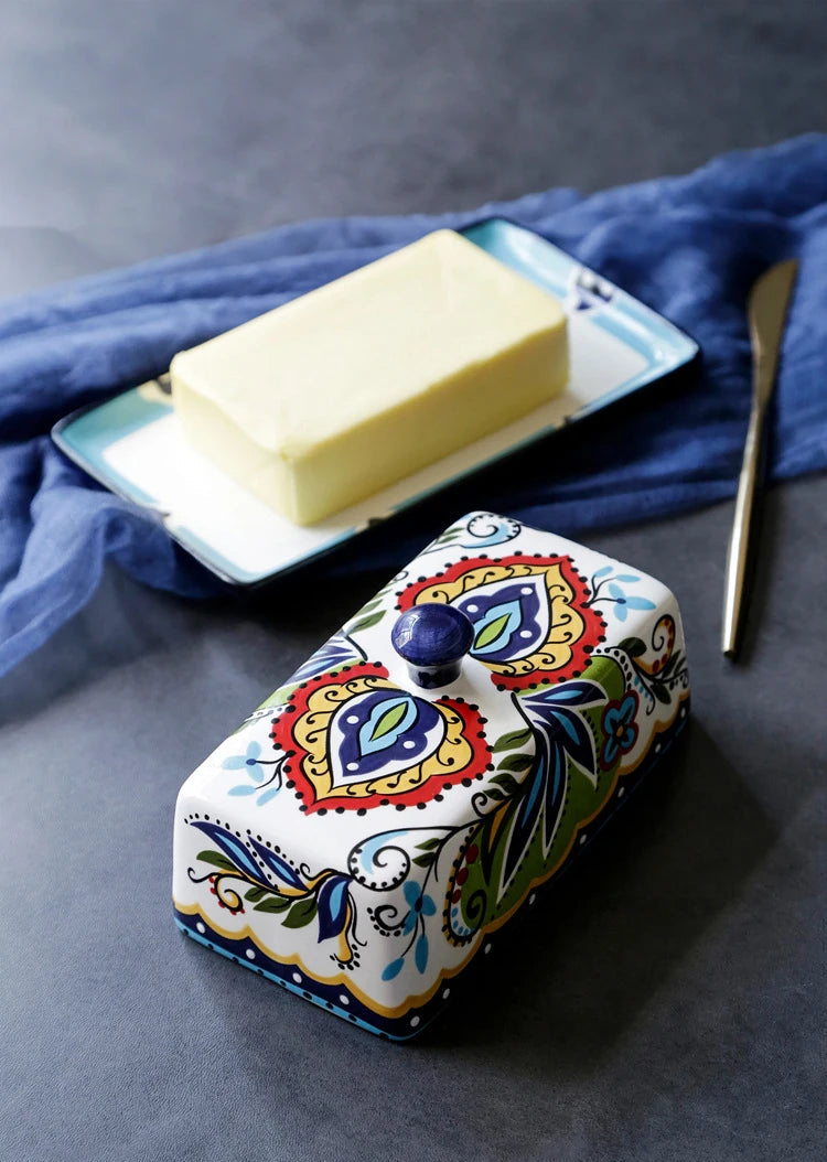 Meadow Garden Hand-Painted Ceramic Butter Dish with Lid – Covered Butter Dish Plate for Kitchen Butter Storage and Table Use