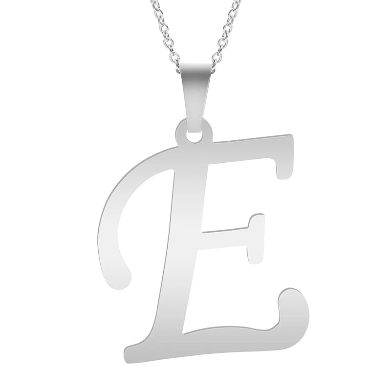 Stainless Steel Initial Necklace – Alphabet Letter Pendant Chain for Women and Men