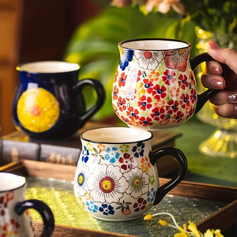 Vintage Floral Coffee and Tea Mug – Colourful Ceramic Cup with Handle