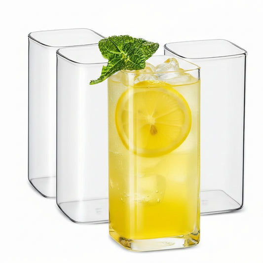 Square Glass Tumblers – Clear Drinking Glass Set