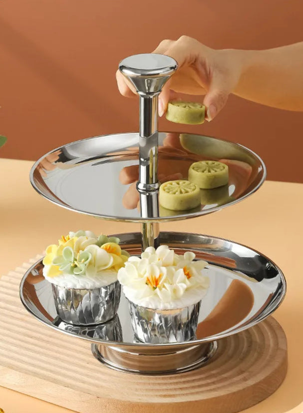 Stainless Steel 2/3 Tier Serving Stand – Gold & Silver Tiered Cake Stand for Afternoon Tea, Weddings & Parties, Fruits, Snacks