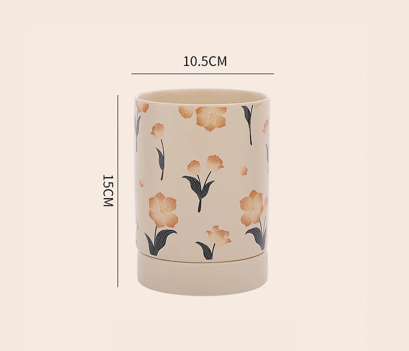 Floral Ceramic Kitchen Utensil Holder with Drain Tray – Cutlery Caddy, Chopstick Holder, Spoon & Fork Storage Jar
