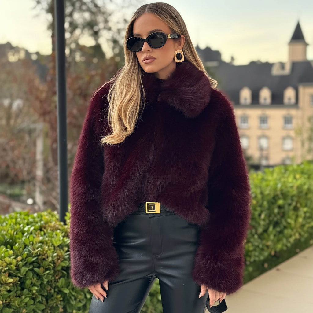 Velanna Plush Faux Fur Cropped Jacket – Women’s Luxury Winter Coat for Daywear & Partywear