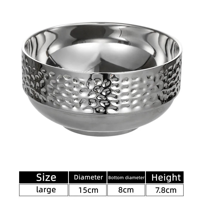 Stainless Steel Double Wall Rice Bowl – Heat Resistant Soup, Ramen & Salad Bowl for Kitchen Dining