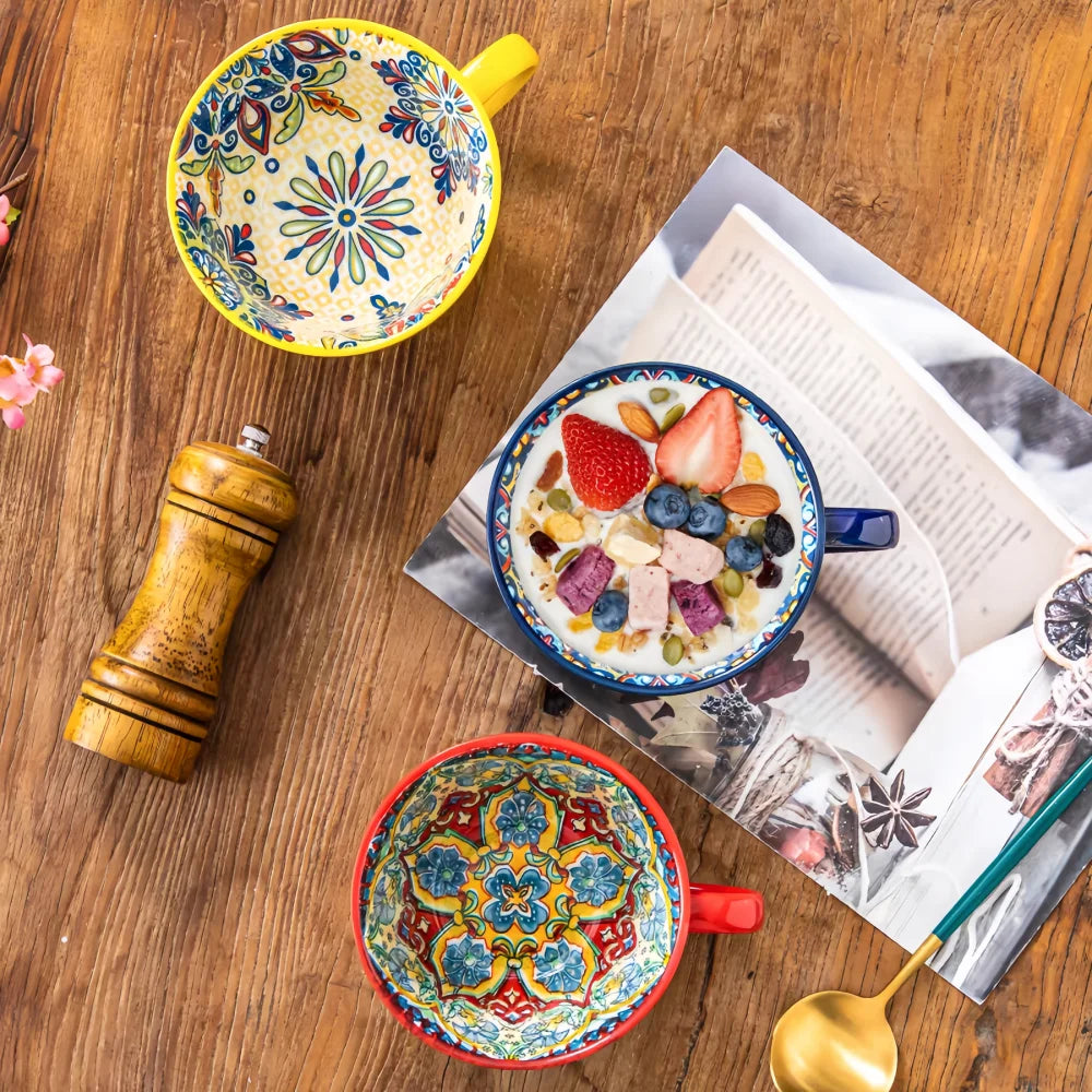 Zenvira Ceramic Coffee Mug Set – Patterned Tea Cups