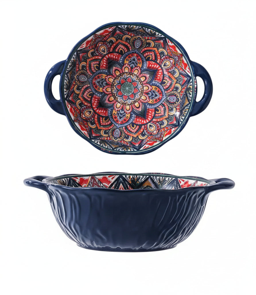 Narelle Bohemian Ceramic Serving Dish & Oven Plate – Patterned Bakeware for Roasting, Baking and Table Serving