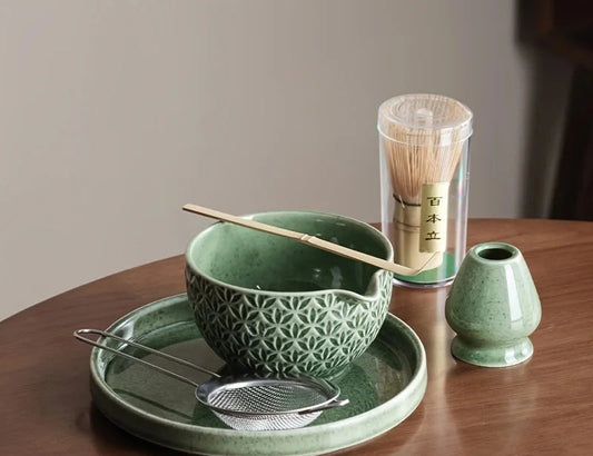Green Matcha Tea Set with Ceramic Whisk Bowl & Accessories – 2/5/6 Piece Traditional Japanese Style Matcha Making Kit