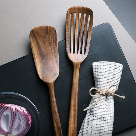 2-Piece Wooden Spatula and Turner Set – Non-Stick Cooking Utensils for Frying, Baking & Stirring