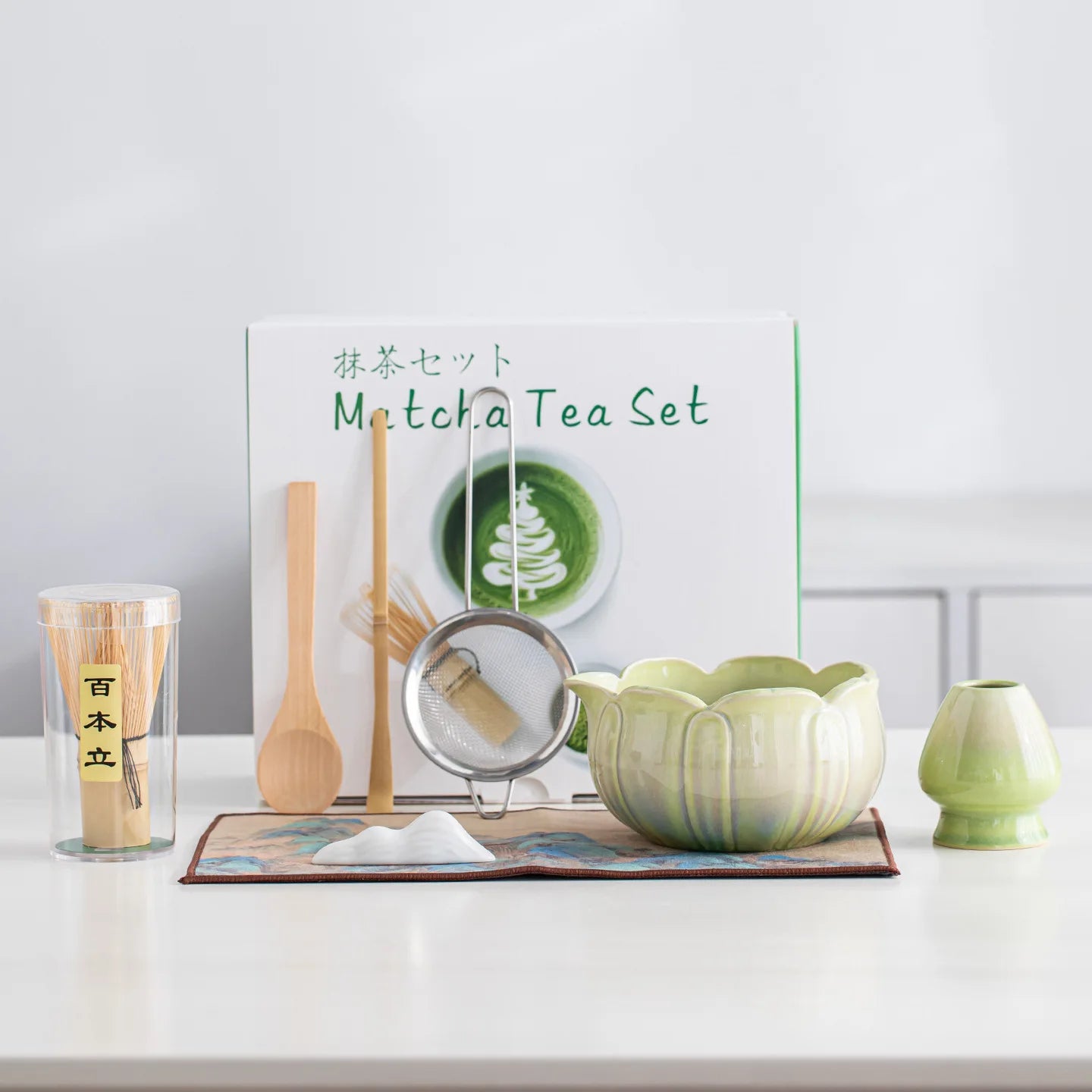 Kasumi Japanese-Style 8 Piece Matcha Gift Set with Ceramic Bowl, Bamboo Whisk and Traditional Accessories