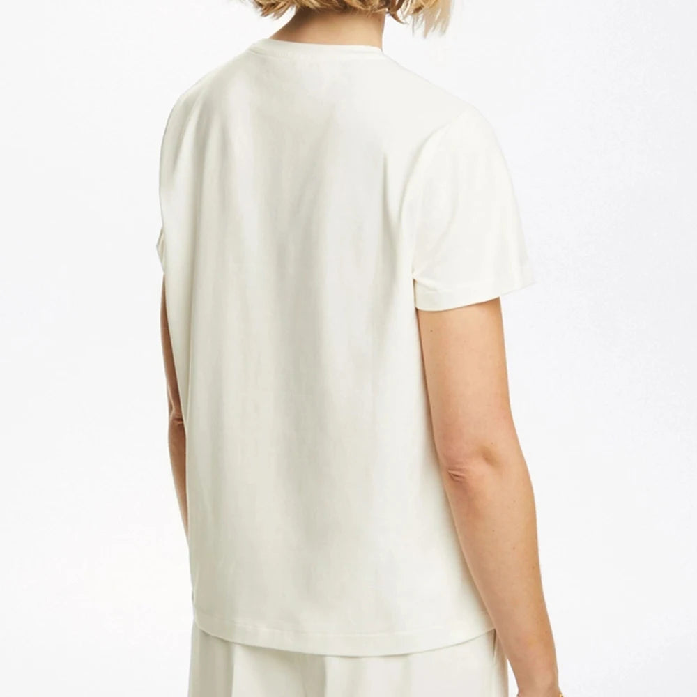 Renée Logo Detail Cotton T-Shirt – Minimalist Short Sleeve Tee in Off-White