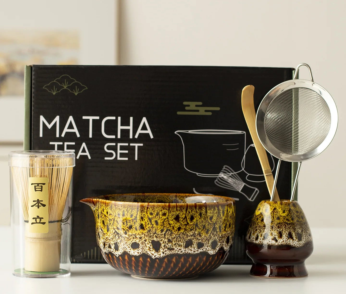 Aemori Japanese-Style Matcha Tea Set – 5 or 7 Piece Matcha Gift Set with Bamboo Whisk, Bowl and Accessories