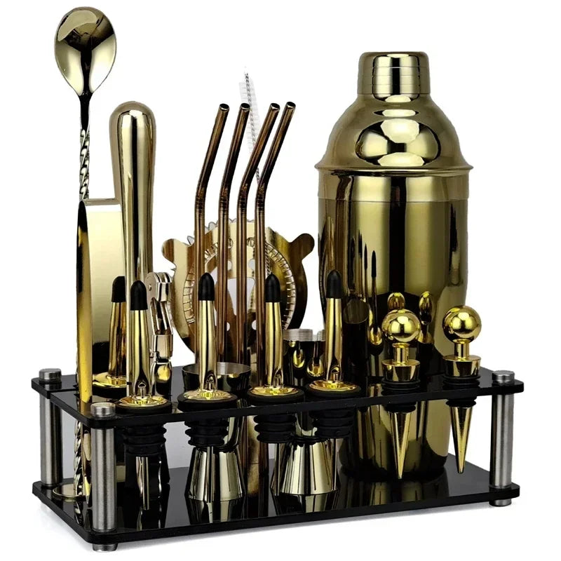 Cocktail Shaker 20-Piece Mixology Set with Display Stand – Stainless Steel Home Bar Accessories Kit