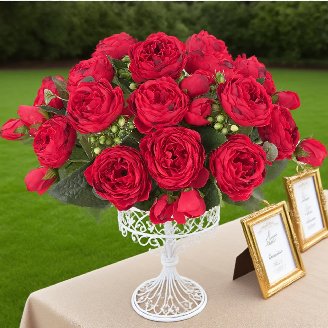 Peonelle Silk Peony Flower Bundle – 5 Head Faux Peony Stem with Buds Decorative Floral Arrangement
