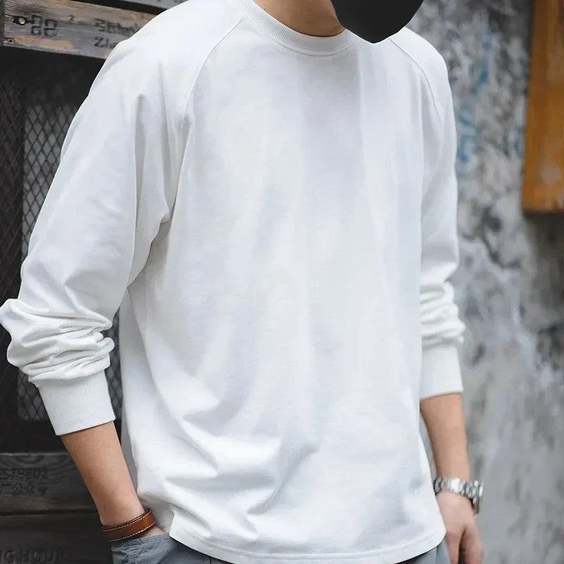 Structured Heavy Cotton Long Sleeve T-Shirt – Premium Fit Men’s Crew Neck Top