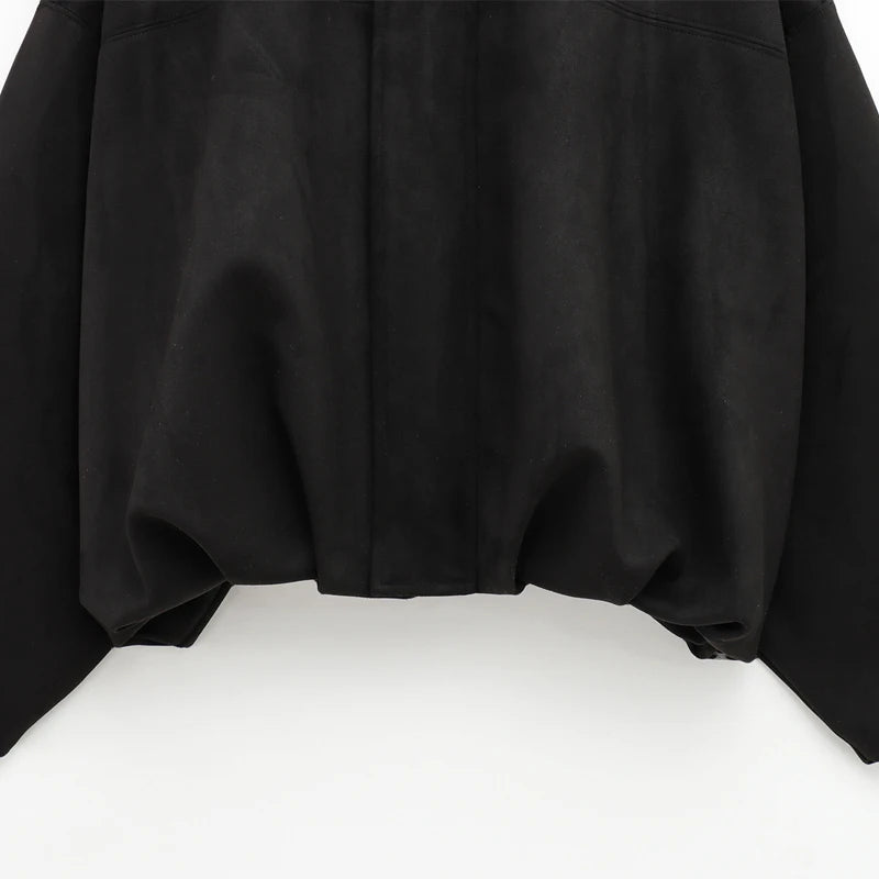 Sarvenna Faux Suede Balloon Bomber Jacket – Women’s Oversized Jacket in Black, Claret, Mocha & Khaki