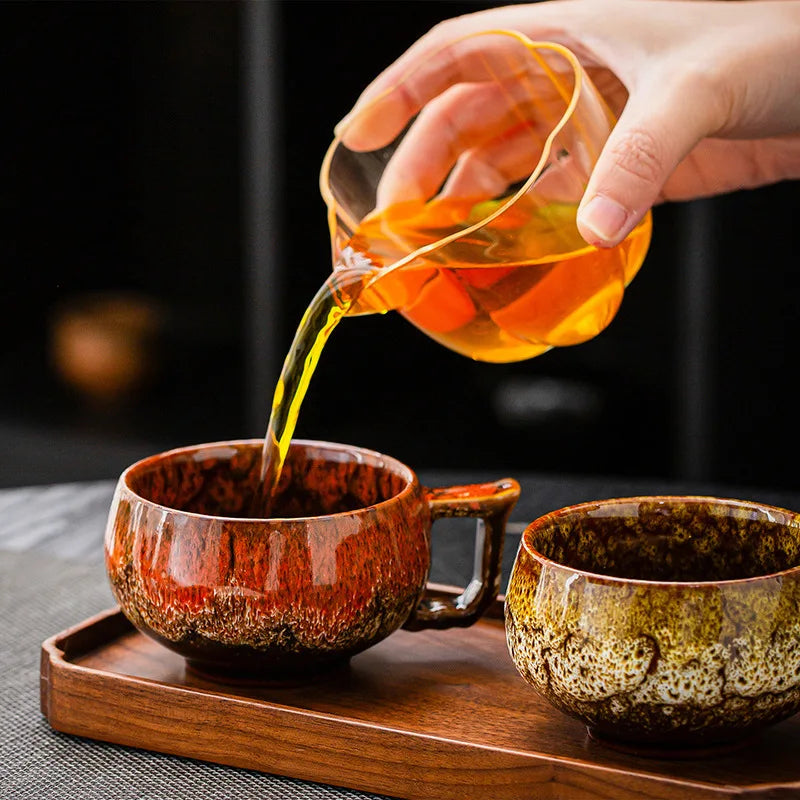 Akiro Handmade Textured Glaze Ceramic Coffee Mug Set – 2 Piece 175ml Coffee Cups with Handle for Espresso, Tea, Cappuccino and Latte