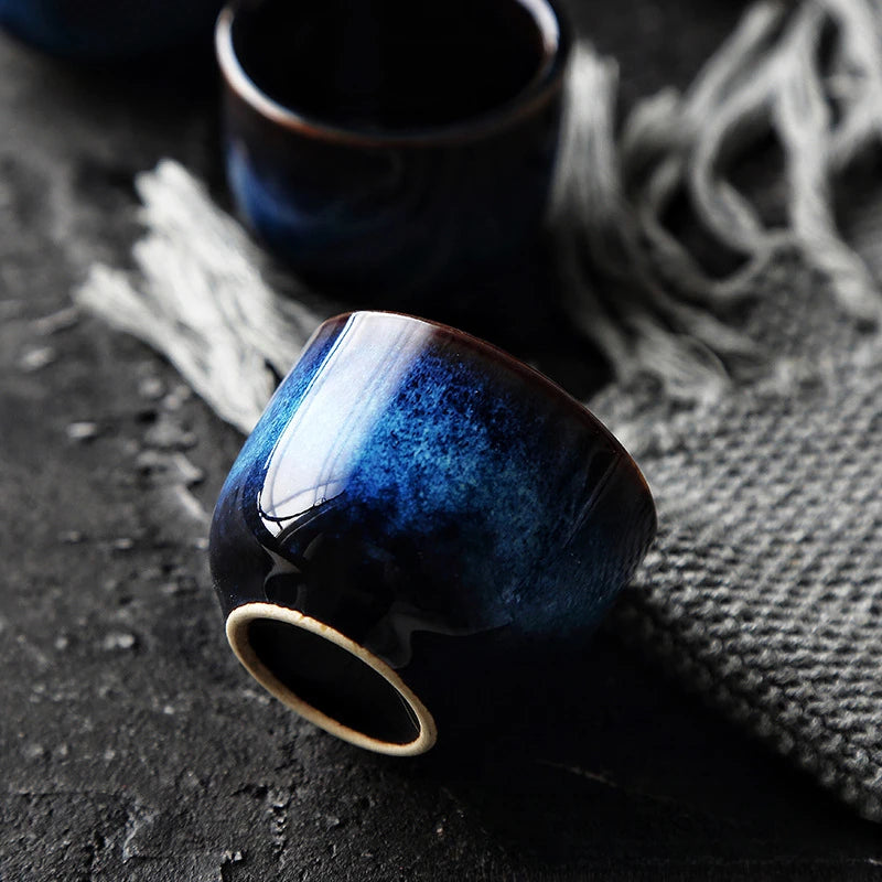 Midnight Azure Sake Set – 5-Piece Japanese Ceramic Carafe & Cup Set for Home Bar & Gift