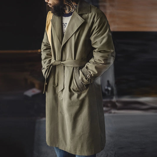 Ardenby Men’s Belted Trench Coat – Mid Length Cotton Trench Overcoat with Corduroy Collar Smart Casual Jacket