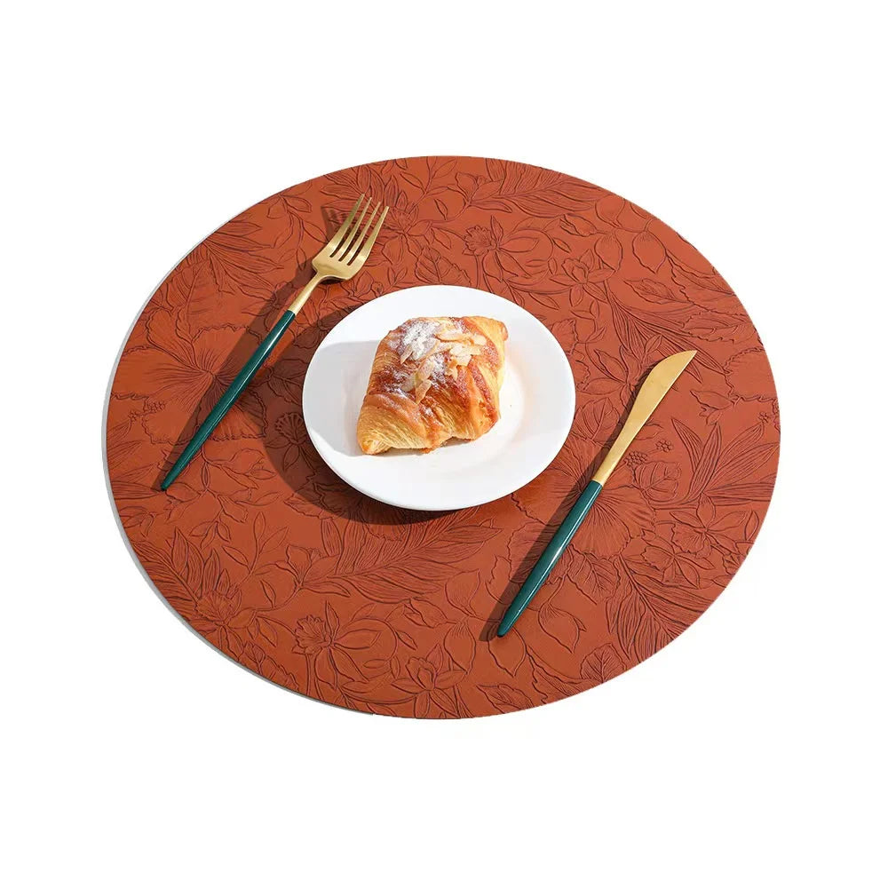 Botanical Round Dining Placemats – Faux Leather Floral Table Mats, Non Slip Wipe Clean Kitchen & Dining Table Mats