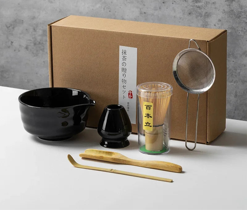 Matcha Tea Set with Ceramic Bowl & Bamboo Accessories – 4/5/6 Piece Traditional Japanese Matcha Kit in Sage Green