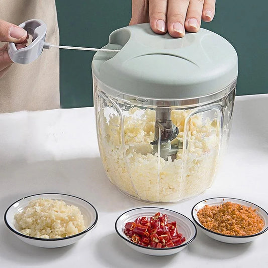 Manual Vegetable Chopper and Garlic Press – 500ml & 900ml Hand-Pull Food Cutter for Onion, Meat, Herbs, Fruit & More