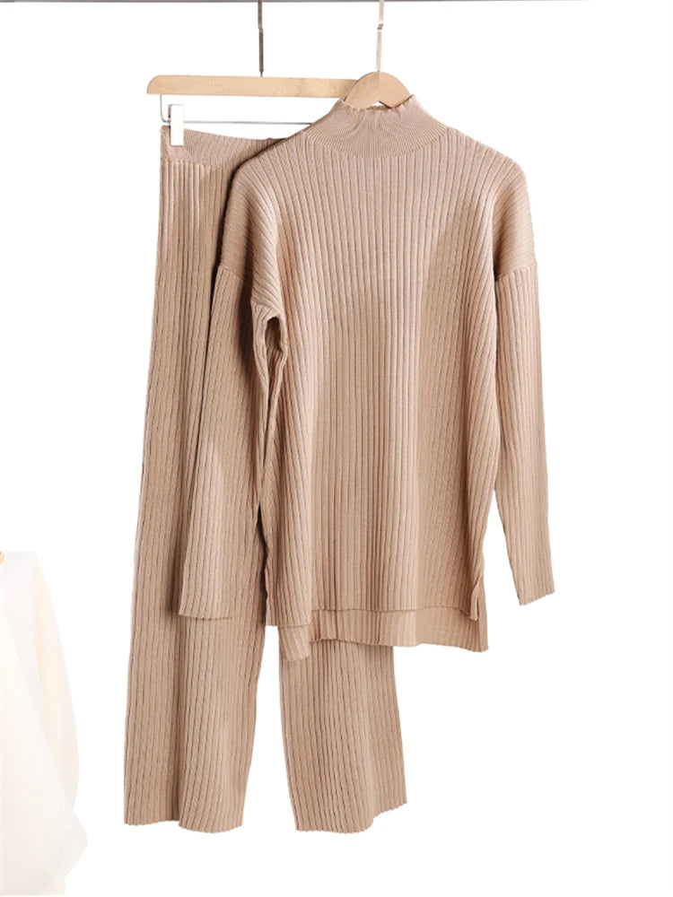 Knitted Co-Ord Set - Plain & Ribbed Knit