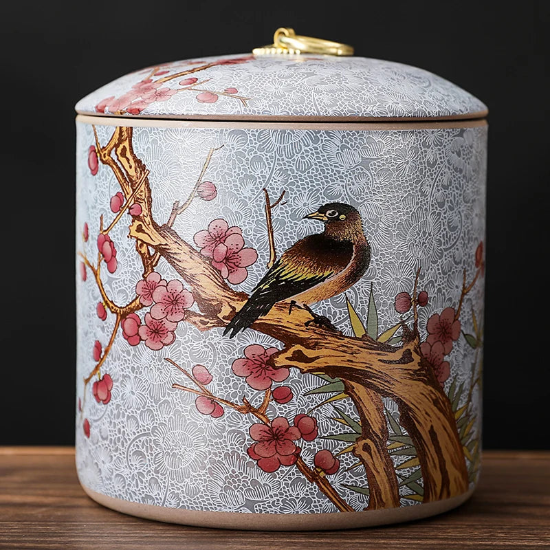 Meadow Ceramic Tea Caddy with Lid – Sealed Storage Jar